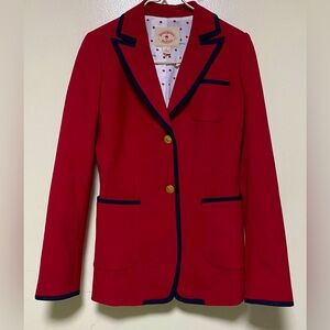 Brooks Brothers Red Fleece Womens Blazer Size 2 Red Navy Trim Gold Button Preppy